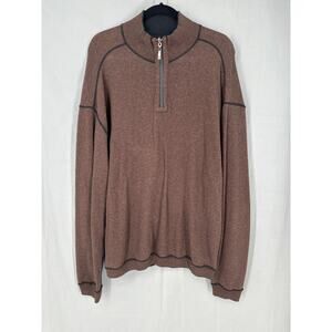 Tommy Bahama Sweater Mens XXL Brown Black Reversible Pullover 1/4 Zip Cotton